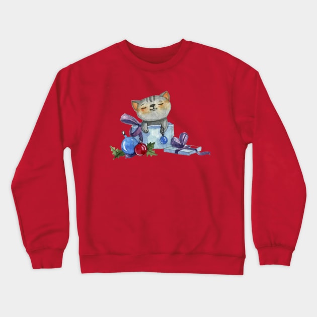 Christmas Cat Crewneck Sweatshirt by AlondraHanley